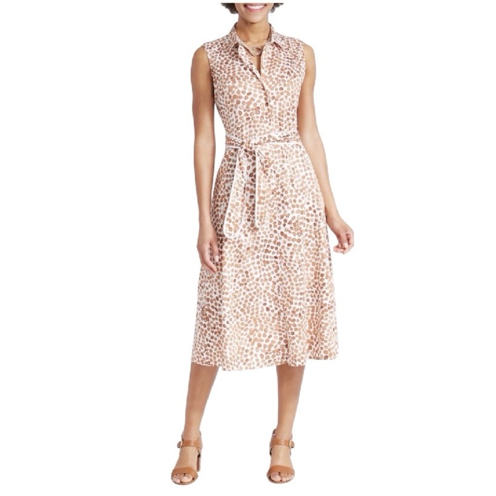 Nic+Zoe Copper Kiss Midi Shirt Dress 1X  Brown Sleeveless Leopard Print Summer